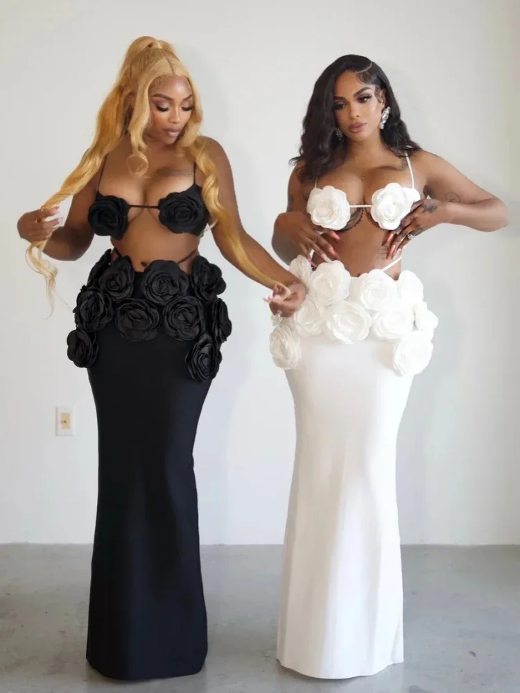 Sexy White Backelss 3D Flower Skirt Suits Women Sleevelss Crop Top + Floral Bandage Long Skirts 2-Piece Set Party Cocktail Sets
Sexy White Backelss 3D Flower Skirt Suits Women Sleevelss Crop Top + Floral Bandage Long Skirts 2-Piece Set Party Cocktail Sets