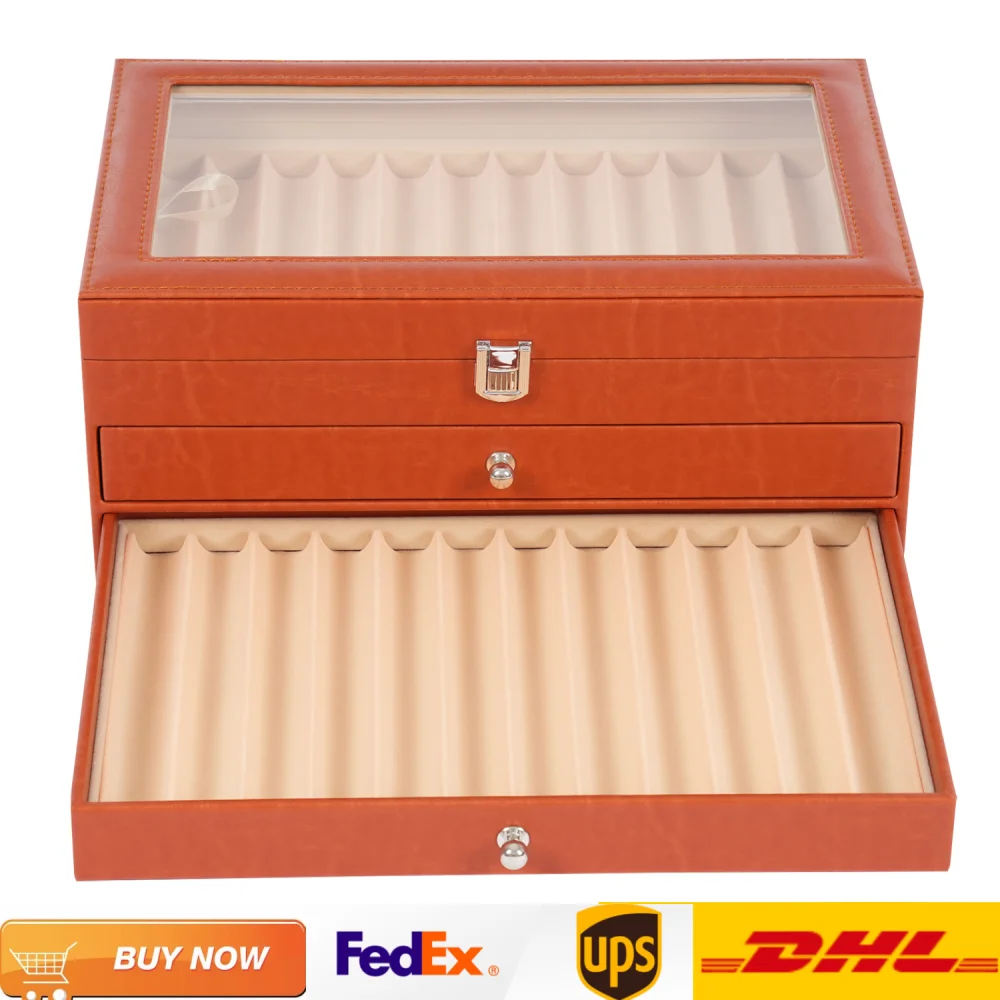 Orange/Black Rectangular 36-Pen Display Box with Velvet-Lined | 3-Tier PU & MDF Desktop Organizer for Fountain Pens/Jewelry
Orange/Black Rectangular 36-Pen Display Box with Velvet-Lined | 3-Tier PU & MDF Desktop Organizer for Fountain Pens/Jewelry