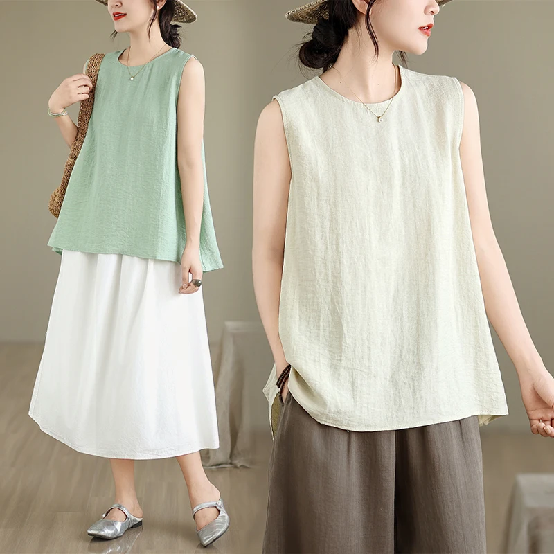 Summer New Cotton Linen Diagonal Pattern Asymmetrical Shirt Women round Neck T-Shirt Thin Simple Style Loose Fit Top
Summer New Cotton Linen Diagonal Pattern Asymmetrical Shirt Women round Neck T-Shirt Thin Simple Style Loose Fit Top
