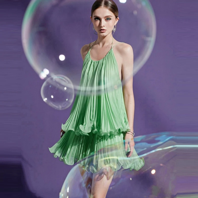 Sexy Halter Light Green Chiffon Short Women Summer Dresses Chic Backless Tiere Ruffles Pleated Mini Girls Dress Cheap Party Gown
Sexy Halter Light Green Chiffon Short Women Summer Dresses Chic Backless Tiere Ruffles Pleated Mini Girls Dress Cheap Party Gown
