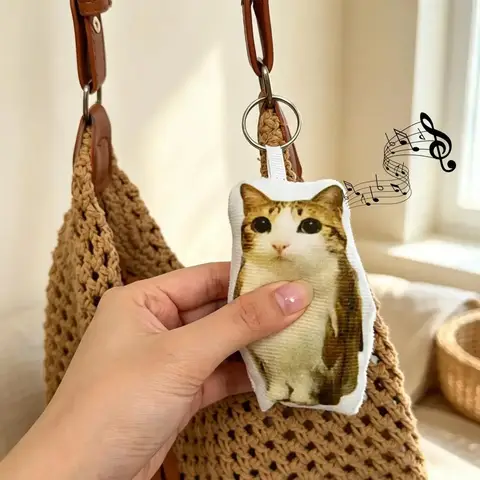 Creative Meowl OMG Cute Cat Plush Keychain Plush Charm with Sound Squeeze Toy Funny Bag Pendant Charm Gift Cute Fidget Toy