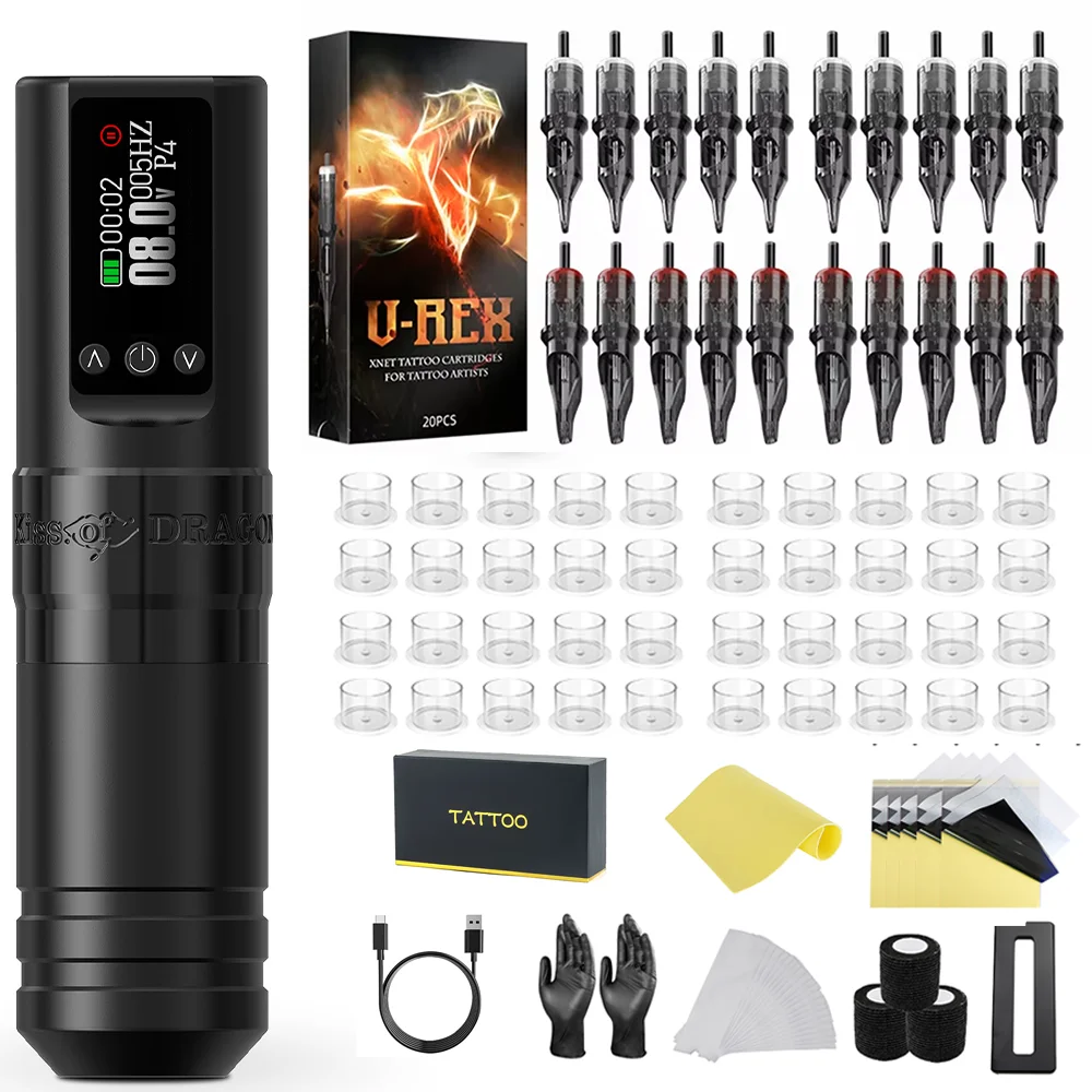 Tattoo Kit Kiss of Dragon Wireless Tattoo Machine Pen Kit Tattoo Pen 4mm Stroke 1800mA Tattoo Power Supply Tattoo Gun Kit
Tattoo Kit Kiss of Dragon Wireless Tattoo Machine Pen Kit Tattoo Pen 4mm Stroke 1800mA Tattoo Power Supply Tattoo Gun Kit