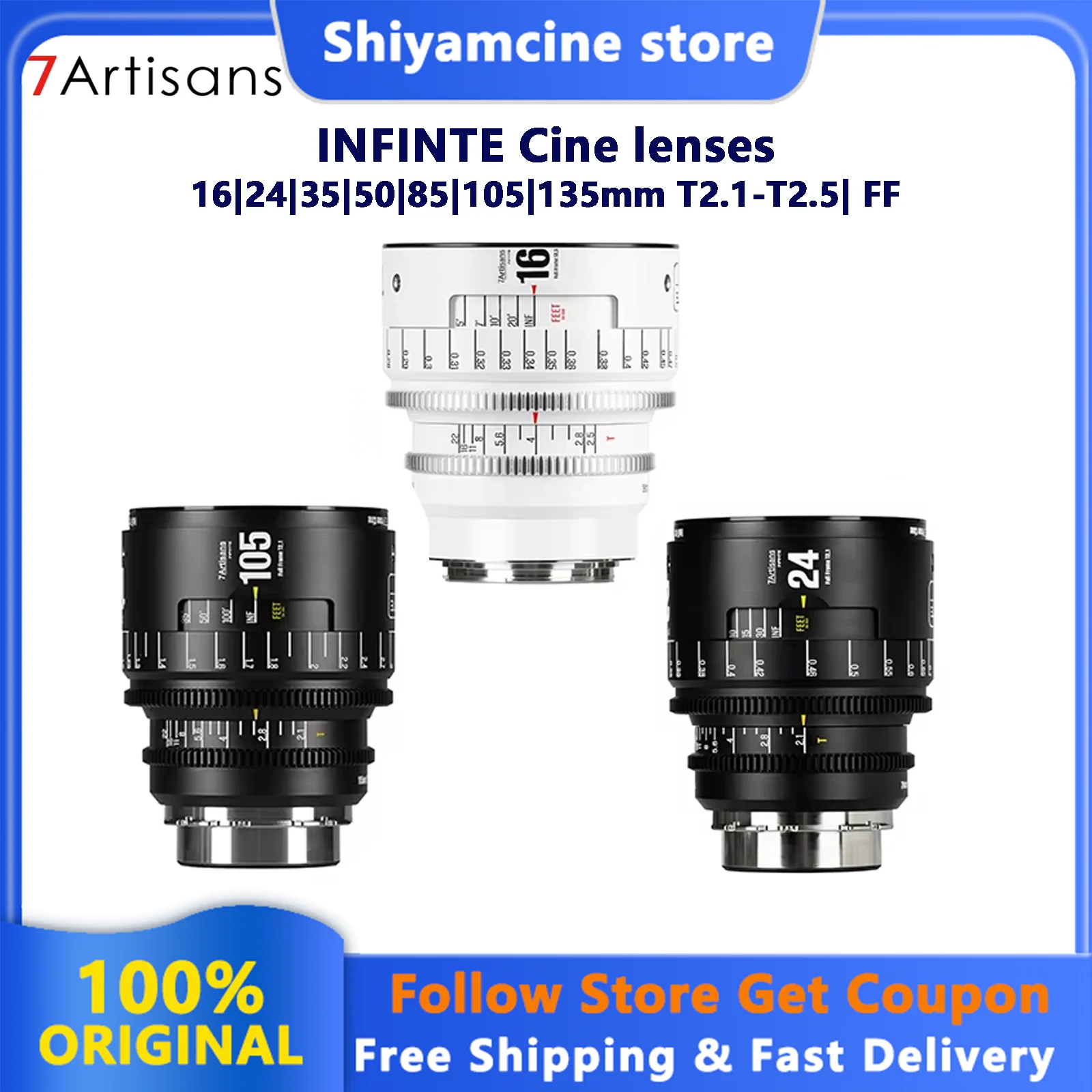7artisans Infinity Series 16mm/24mm/35mm/50mm/85mm/105mm/135mm T 2.1-2.5 Full Frame Cinema Lens for Canon EF/ PL Mount Camera
7artisans Infinity Series 16mm/24mm/35mm/50mm/85mm/105mm/135mm T 2.1-2.5 Full Frame Cinema Lens for Canon EF/ PL Mount Camera