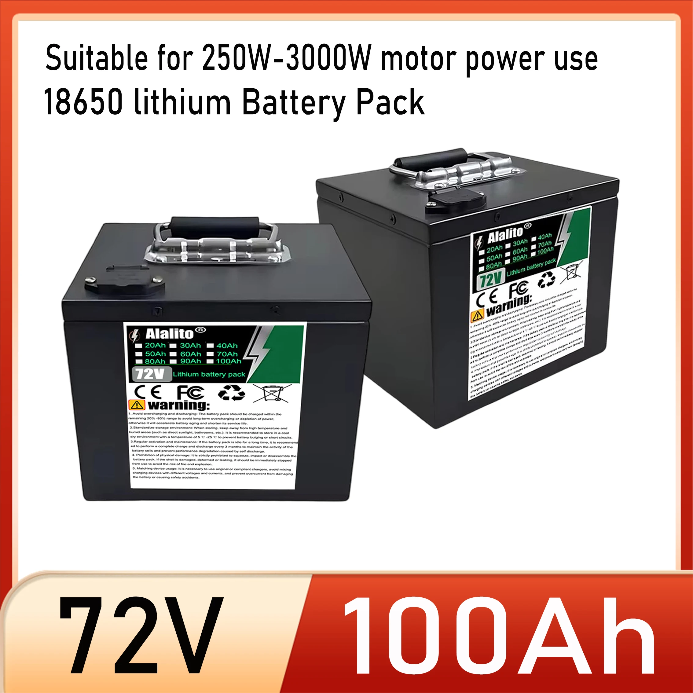 Air express, 18650 lithium battery pack, 72V 20Ah-100Ah, multiple capacity options, for equipment motors below 3000W
Air express, 18650 lithium battery pack, 72V 20Ah-100Ah, multiple capacity options, for equipment motors below 3000W