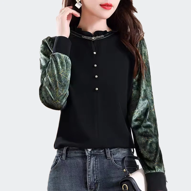 Women Spliced Stand Collar Shirt 2025 New Fashion Basic Shirts Tops For Autumn Winter Vintage Streetwear Women Blouses
Women Spliced Stand Collar Shirt 2025 New Fashion Basic Shirts Tops For Autumn Winter Vintage Streetwear Women Blouses