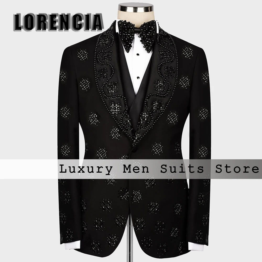 Simple Beaded 3 Pieces Men Suits Shawl Collar Wedding Party Outfits Customized Single Breasted Blazer Vest Pants costumes homme
Simple Beaded 3 Pieces Men Suits Shawl Collar Wedding Party Outfits Customized Single Breasted Blazer Vest Pants costumes homme