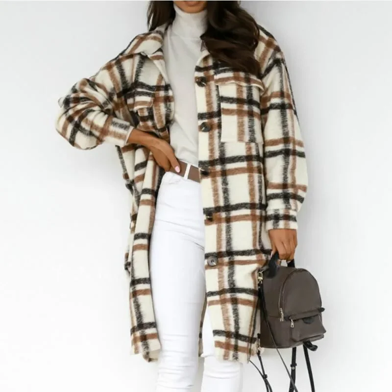 Warm Plaid Long Coat Oversize Thick Woolen Blends Vintage Jacket Brown Women Winter Checked Jacket Overcoat 2023 New Streetwear
Warm Plaid Long Coat Oversize Thick Woolen Blends Vintage Jacket Brown Women Winter Checked Jacket Overcoat 2023 New Streetwear