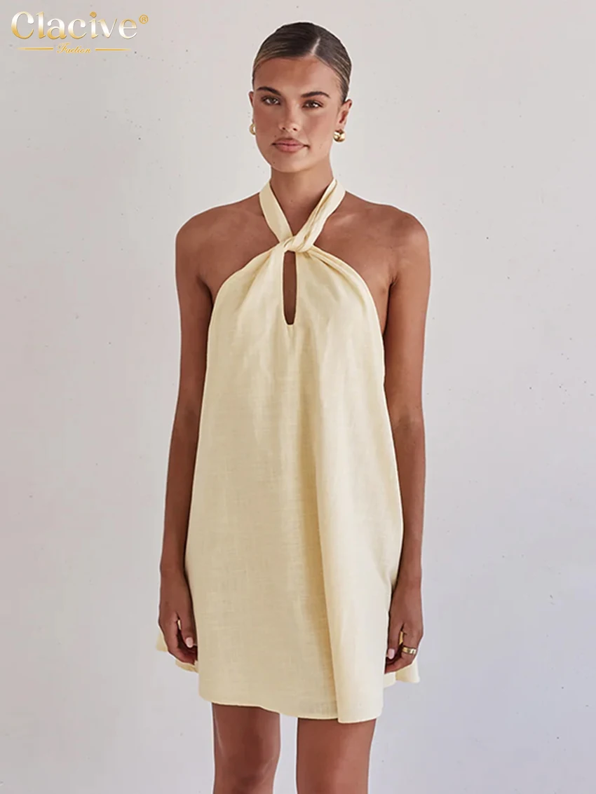 Clacive Summer Loose Beige Cotton Women's Dress Sexy Halter Sleeveless Mini Dresses Fashion Chic Backless Solid Female Dress
Clacive Summer Loose Beige Cotton Women's Dress Sexy Halter Sleeveless Mini Dresses Fashion Chic Backless Solid Female Dress