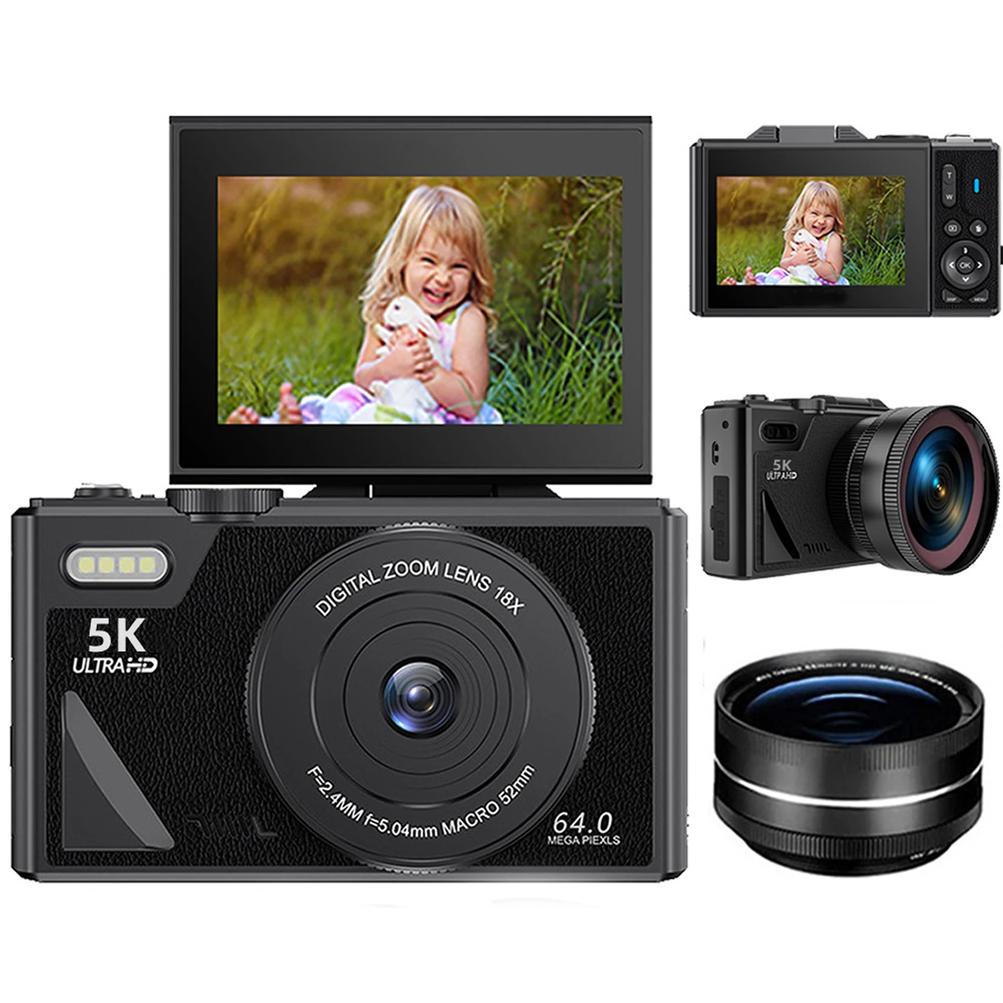 3.0 Inch Flip Screen Digitial Selfie Camera 75MP 5K Video Recorder Vlog Camcorder WIFI Webcam For Youtube Livestreaming 18X Zoom
3.0 Inch Flip Screen Digitial Selfie Camera 75MP 5K Video Recorder Vlog Camcorder WIFI Webcam For Youtube Livestreaming 18X Zoom