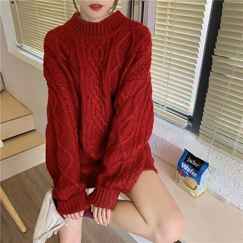Vintage Solid Color Knitted Jumpers Female Clothing Red Loose O-Neck Commute Autumn Winter New Basic Casual Long Sleeve Sweaters
Vintage Solid Color Knitted Jumpers Female Clothing Red Loose O-Neck Commute Autumn Winter New Basic Casual Long Sleeve Sweaters