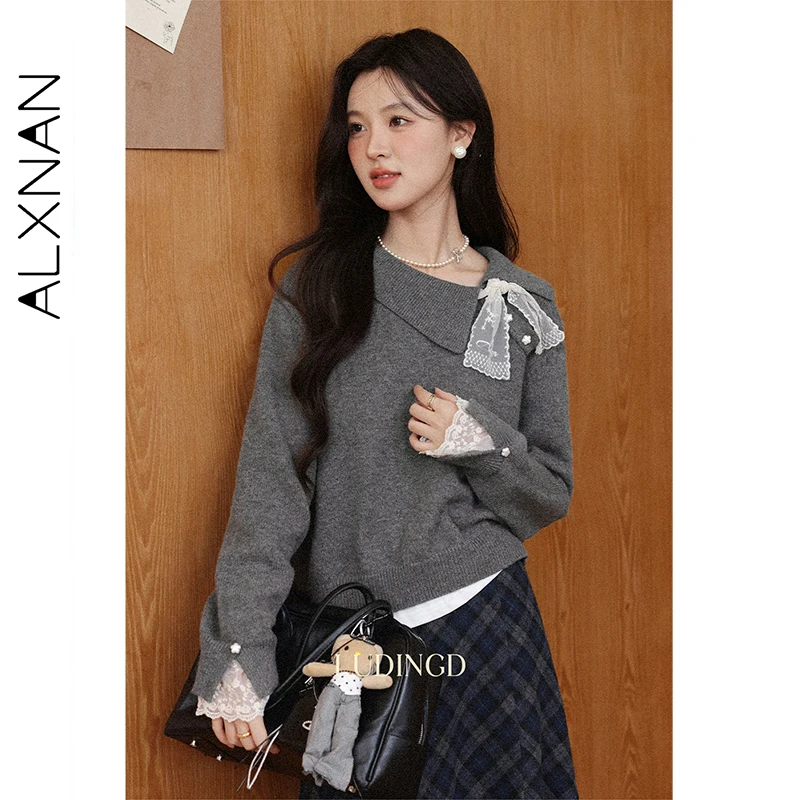 ALXNAN Gray Women's Sweater Autumn New Fashion Lace Stitching Loose-fit Long Sleeve Pullovers 2025 Knitted Tops Ladies L57319-1
ALXNAN Gray Women's Sweater Autumn New Fashion Lace Stitching Loose-fit Long Sleeve Pullovers 2025 Knitted Tops Ladies L57319-1