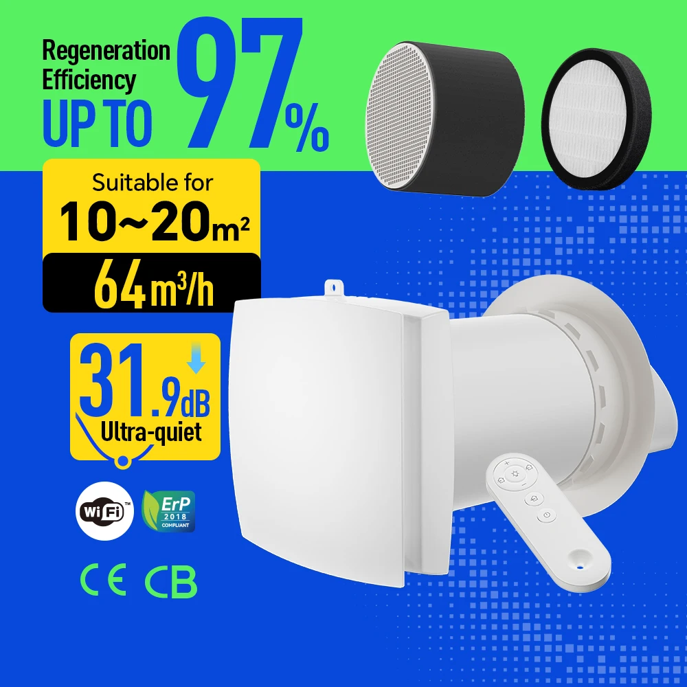 AIRWOODS AV-TTW6-W Recuperator Heat Recovery Ventilation 36.7dB(A) Quiet Bedroom Wall-Mount Reversible EC Fan Remote Control Air
AIRWOODS AV-TTW6-W Recuperator Heat Recovery Ventilation 36.7dB(A) Quiet Bedroom Wall-Mount Reversible EC Fan Remote Control Air