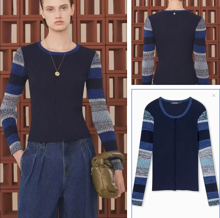 Foreign trade original single Spanish new slim-fit splicing stripes round neck stretch long-sleeved sweater
Foreign trade original single Spanish new slim-fit splicing stripes round neck stretch long-sleeved sweater