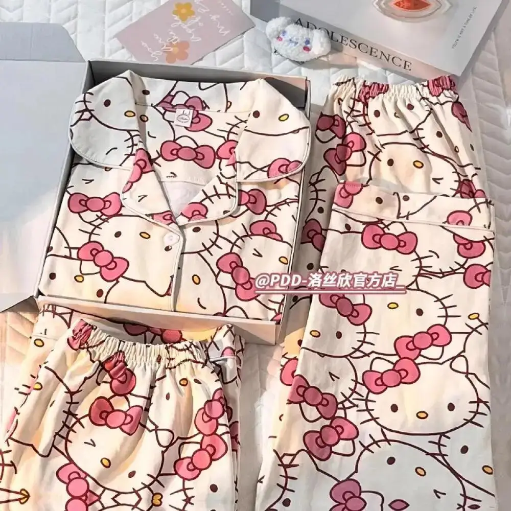 Anime Hello Kitty 3Pcs Women Pajamas Suit Kuromi Cartoon Summer Short Sleeved Shorts Home Clothes Cute Girls Student Gift
Anime Hello Kitty 3Pcs Women Pajamas Suit Kuromi Cartoon Summer Short Sleeved Shorts Home Clothes Cute Girls Student Gift