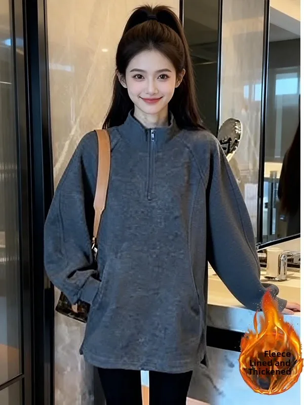 Thickened Fleece Long Sleeve Hoodie Women's Casual Style Stand Collar Sweatshirt Outerwear Winter New Fashion Loose Fit
Thickened Fleece Long Sleeve Hoodie Women's Casual Style Stand Collar Sweatshirt Outerwear Winter New Fashion Loose Fit