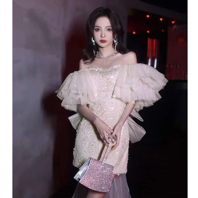 Champagne Little Evening Dress Engagement Light Luxury Minority Temperament Banquet Birthday Party off-Shoulder Skirt
Champagne Little Evening Dress Engagement Light Luxury Minority Temperament Banquet Birthday Party off-Shoulder Skirt