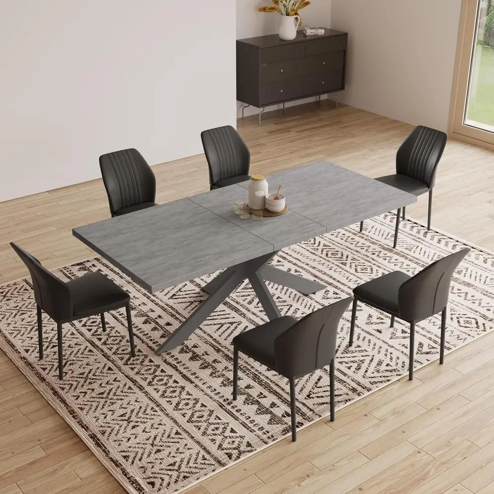 6-8 Seater Expandable Metal Dining Table Set with Gray Top and 6 Black Chairs for Kitchen or Dining Area
6-8 Seater Expandable Metal Dining Table Set with Gray Top and 6 Black Chairs for Kitchen or Dining Area
