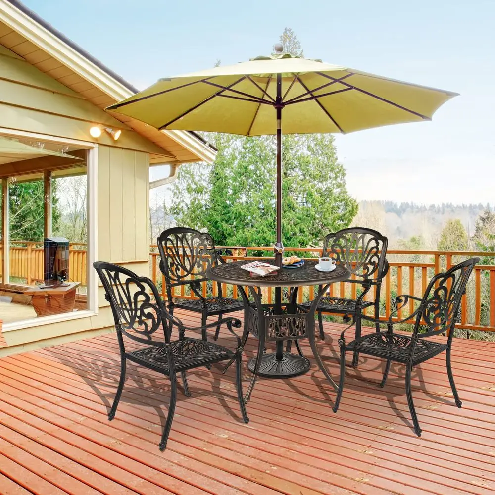 35.4 Dia Patio Dining Table with Umbrella Hole, Cast Aluminum Bistro Table for Outdoor Garden Use 35.4 Dia x 29.5 H
35.4 Dia Patio Dining Table with Umbrella Hole, Cast Aluminum Bistro Table for Outdoor Garden Use 35.4 Dia x 29.5 H