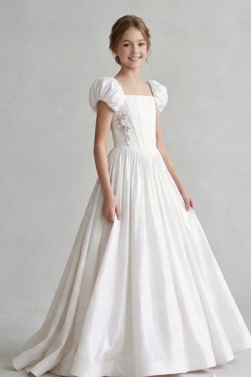 Elegant Satin Customized Flower Girl Dress For Wedding Square Neck Floor Lenght Kids Birthday Party First Communion Gown
Elegant Satin Customized Flower Girl Dress For Wedding Square Neck Floor Lenght Kids Birthday Party First Communion Gown