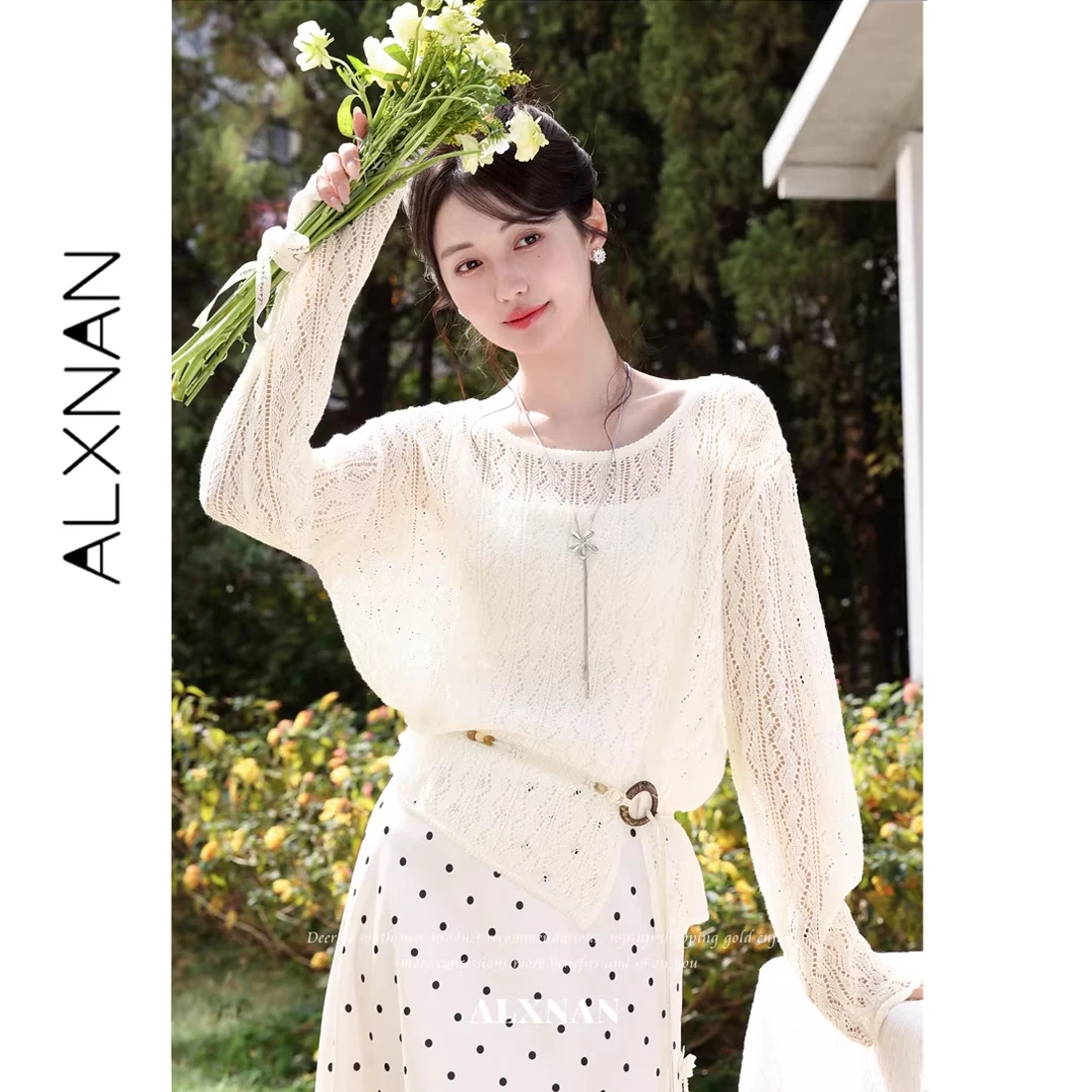 ALXNAN Women's Hollow Out Pullover Elegant Loose-fit Fashion Knitwears Spring Summer Long Sleeve Tops Without Drawstring L63032
ALXNAN Women's Hollow Out Pullover Elegant Loose-fit Fashion Knitwears Spring Summer Long Sleeve Tops Without Drawstring L63032
