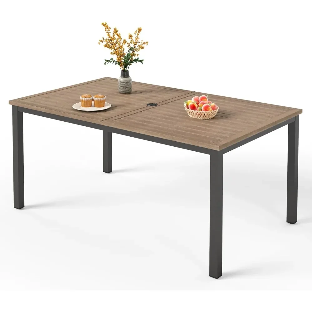 64" Rectangle Outdoor Dining Table, Patio Furniture Wood-Like Tabletop with Umbrella Hole for Patio Lawn Backyard Gard
64" Rectangle Outdoor Dining Table, Patio Furniture Wood-Like Tabletop with Umbrella Hole for Patio Lawn Backyard Gard