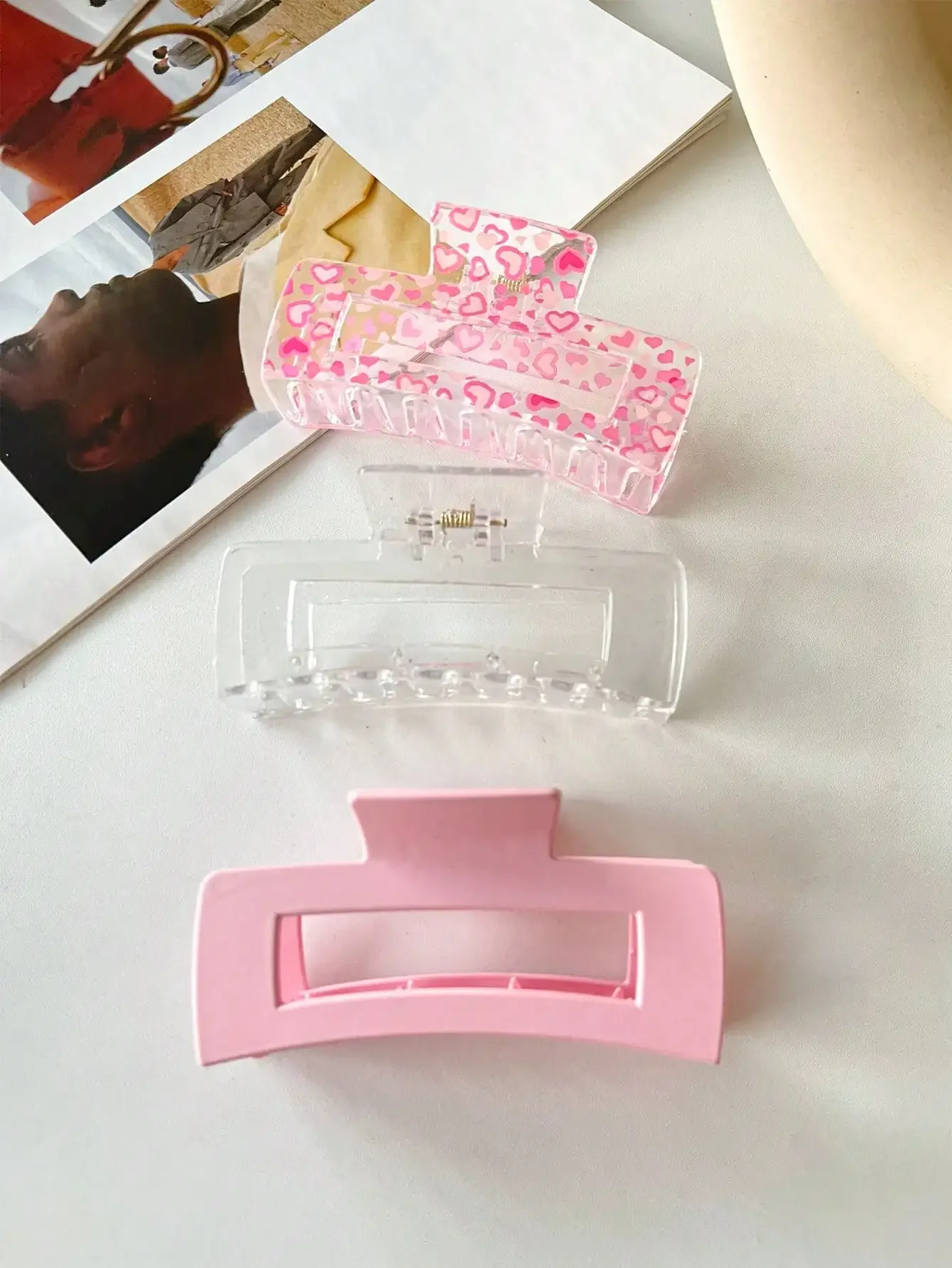 Pink Heart Print Frosted Transparent Square Hair Claw Clips For Women
Pink Heart Print Frosted Transparent Square Hair Claw Clips For Women