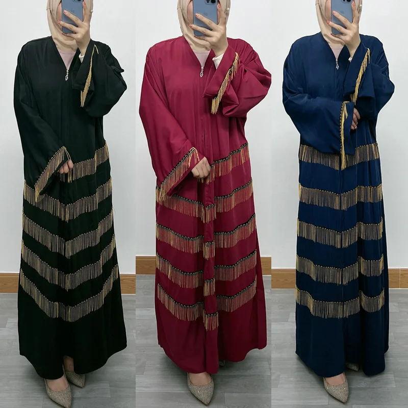 Women's Muslim Long Dress, Bat Sleeve Caftan, Abaya Robe, Collage Tassel, Zipper Abayas, Ramadan, V Neck Kaftan, Jalabiya
Women's Muslim Long Dress, Bat Sleeve Caftan, Abaya Robe, Collage Tassel, Zipper Abayas, Ramadan, V Neck Kaftan, Jalabiya