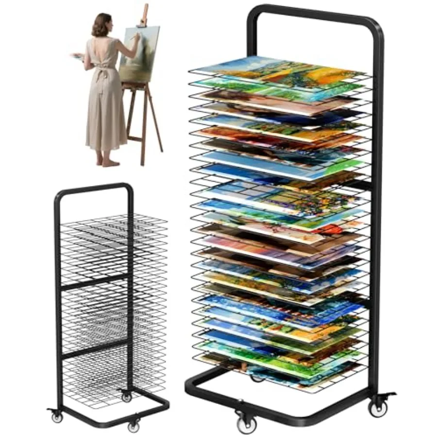 Art Drying Rack with 25 Removable Shelves Mobile Metal Paint Drying Stand with Lockable Wheels Functional Canvas Rack Art Stora
Art Drying Rack with 25 Removable Shelves Mobile Metal Paint Drying Stand with Lockable Wheels Functional Canvas Rack Art Stora