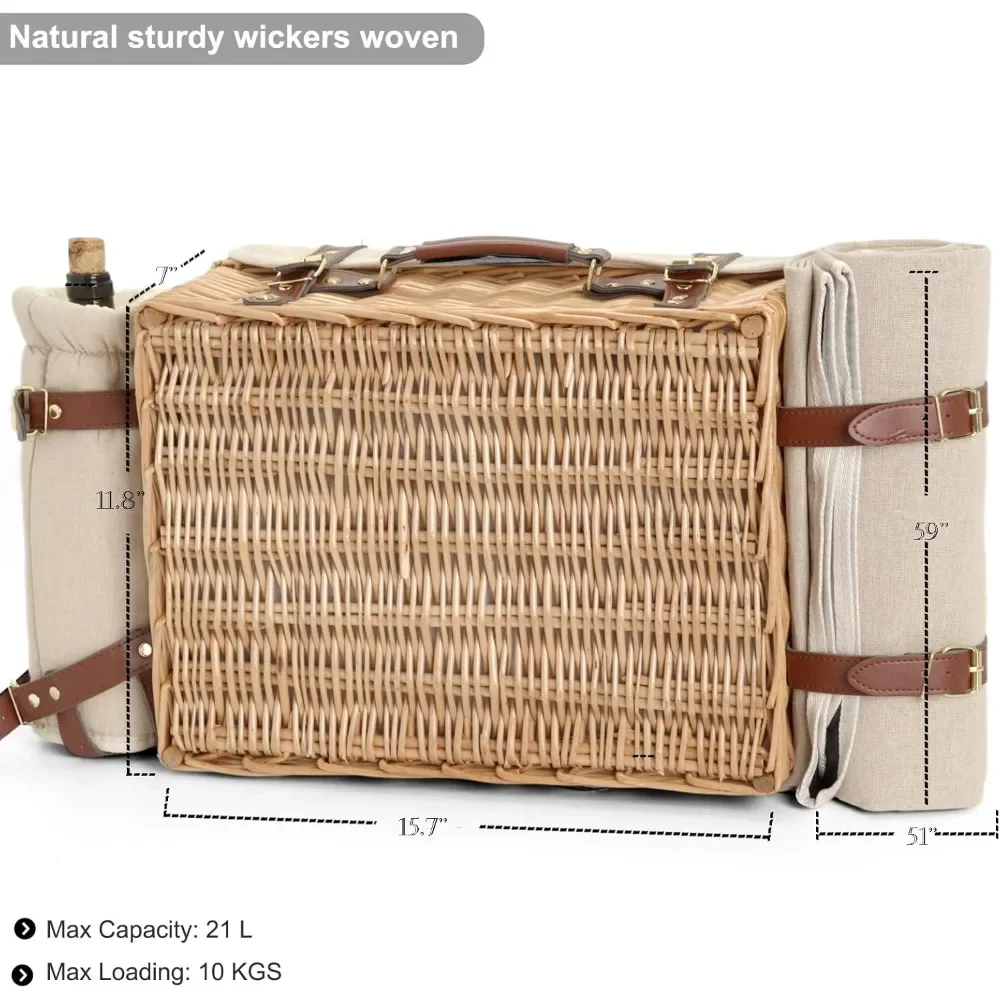 Multifunctional Wicker Picnic Basket Set for 4 with Blanket and Picnic Table, Insulated Picnic Set with Full Tablewares for Camp 
Multifunctional Wicker Picnic Basket Set for 4 with Blanket and Picnic Table, Insulated Picnic Set with Full Tablewares for Camp