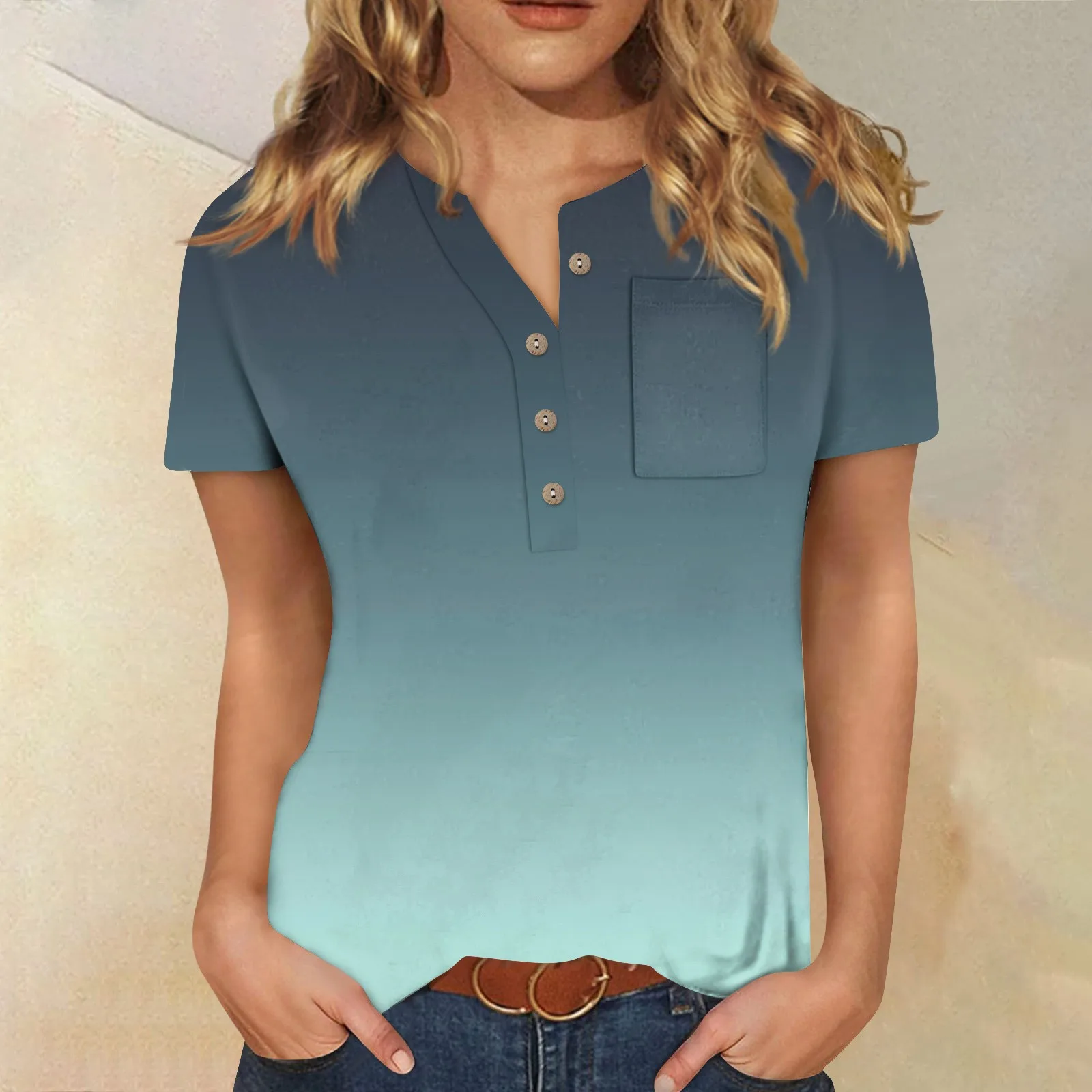 Short Sleeve Button Collar Tops Summer Daily Regular T-shirt Women's Retro Printed T-shirt Fashion Casual With Chest Pocket
Short Sleeve Button Collar Tops Summer Daily Regular T-shirt Women's Retro Printed T-shirt Fashion Casual With Chest Pocket