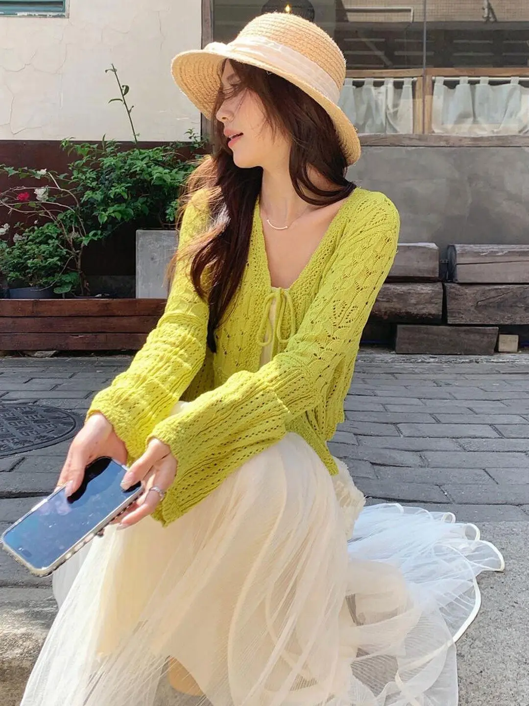 Loose Knitted V-Neck Women's Sweater Summer Korean Style Vacation Hollow out Design Belted Versatile Top Trendy Commute Style
Loose Knitted V-Neck Women's Sweater Summer Korean Style Vacation Hollow out Design Belted Versatile Top Trendy Commute Style