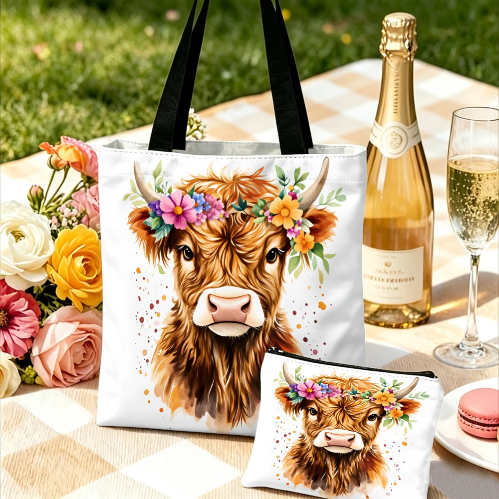 Chic Print Handbag White Cow With Flowers Tote Bags And Makeup Bag Combination For Women Shopping And Daily Use Portable Pouch
Chic Print Handbag White Cow With Flowers Tote Bags And Makeup Bag Combination For Women Shopping And Daily Use Portable Pouch
