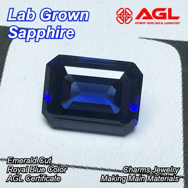 High Quality Lab Grown Sapphire Emerald Cut Royal Blue Color Charms Jewelry Making Main Materials Selectable AGL Certificate
High Quality Lab Grown Sapphire Emerald Cut Royal Blue Color Charms Jewelry Making Main Materials Selectable AGL Certificate