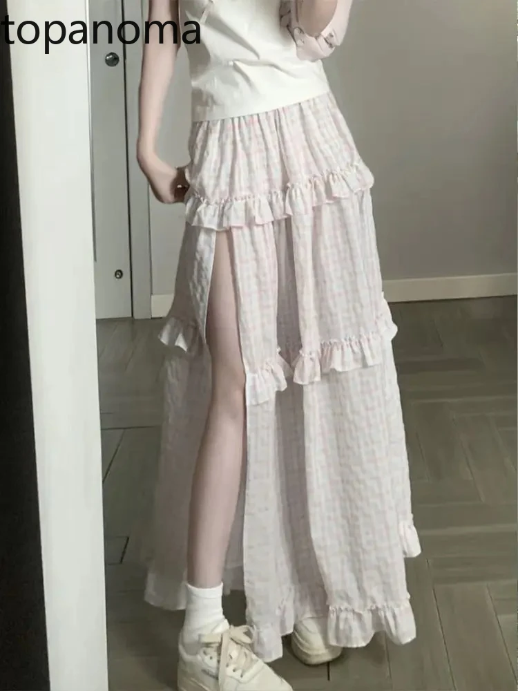 Topanoma Plaid Skirts Women Stretch High Waist Ruffles Patchwork Summer Fashion Split Sweet Elegant Long Skirt Ladies Casual
Topanoma Plaid Skirts Women Stretch High Waist Ruffles Patchwork Summer Fashion Split Sweet Elegant Long Skirt Ladies Casual