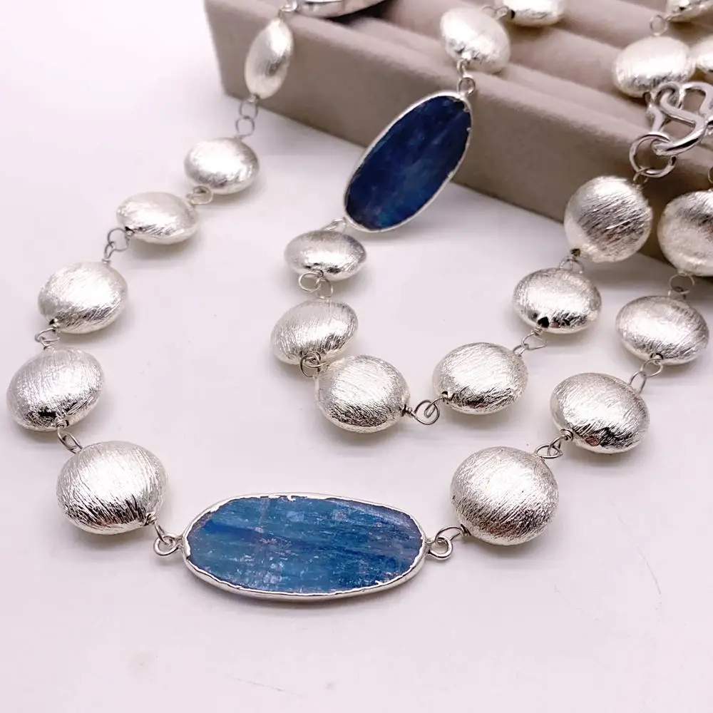 Y·YING Natural Blue Kyanite Gemstone Jewelry Necklace Gold Plated Silver Color Brushed Coin Shape Bead Long Station Necklace
Y·YING Natural Blue Kyanite Gemstone Jewelry Necklace Gold Plated Silver Color Brushed Coin Shape Bead Long Station Necklace