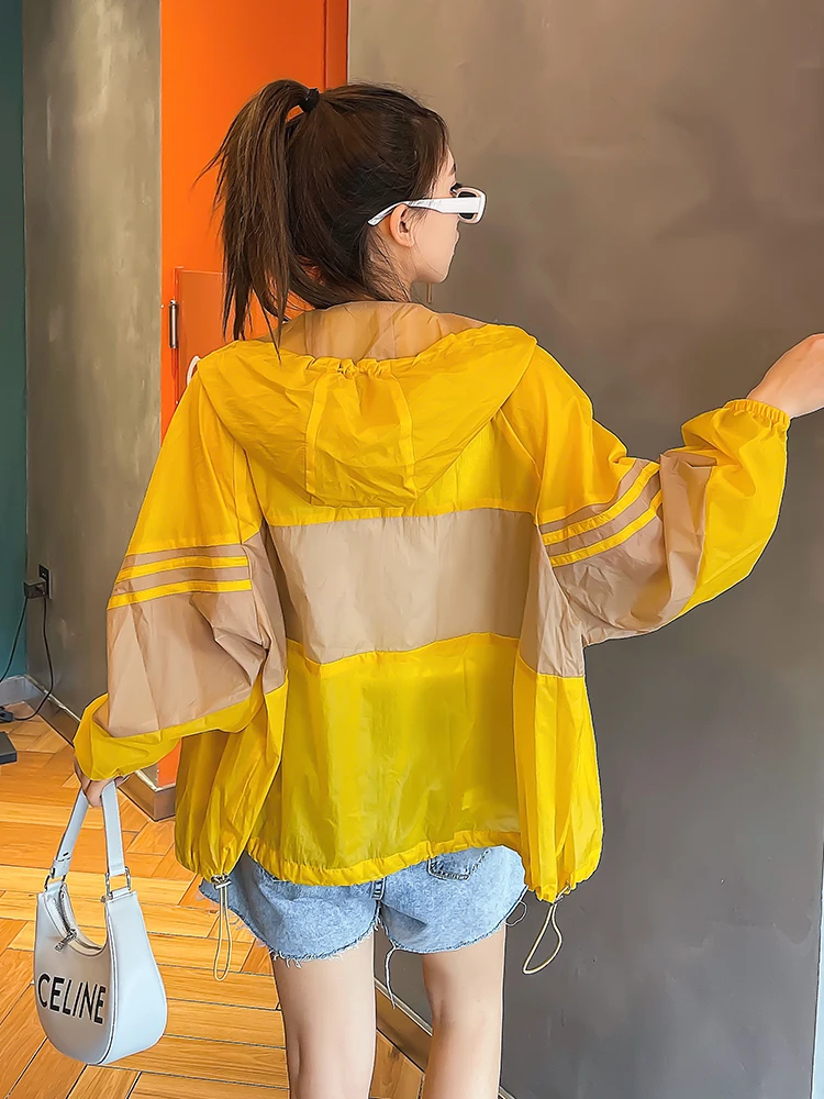 Summer Female Casual Fahsion Striped Spliced Zipper Cardigan Loose All-match Thin Long Sleeve Hooded Jackets Women's Clothing
Summer Female Casual Fahsion Striped Spliced Zipper Cardigan Loose All-match Thin Long Sleeve Hooded Jackets Women's Clothing