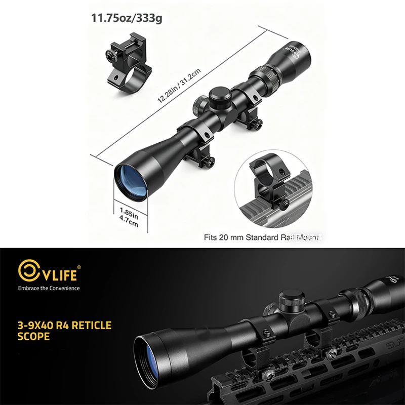 CVLIFE 3-9x40 Rifle Scope R4 Reticle Crosshair Riflescope Optics Sights with High Profile Scope Mounts for 20mm Picatinny Raill
CVLIFE 3-9x40 Rifle Scope R4 Reticle Crosshair Riflescope Optics Sights with High Profile Scope Mounts for 20mm Picatinny Raill