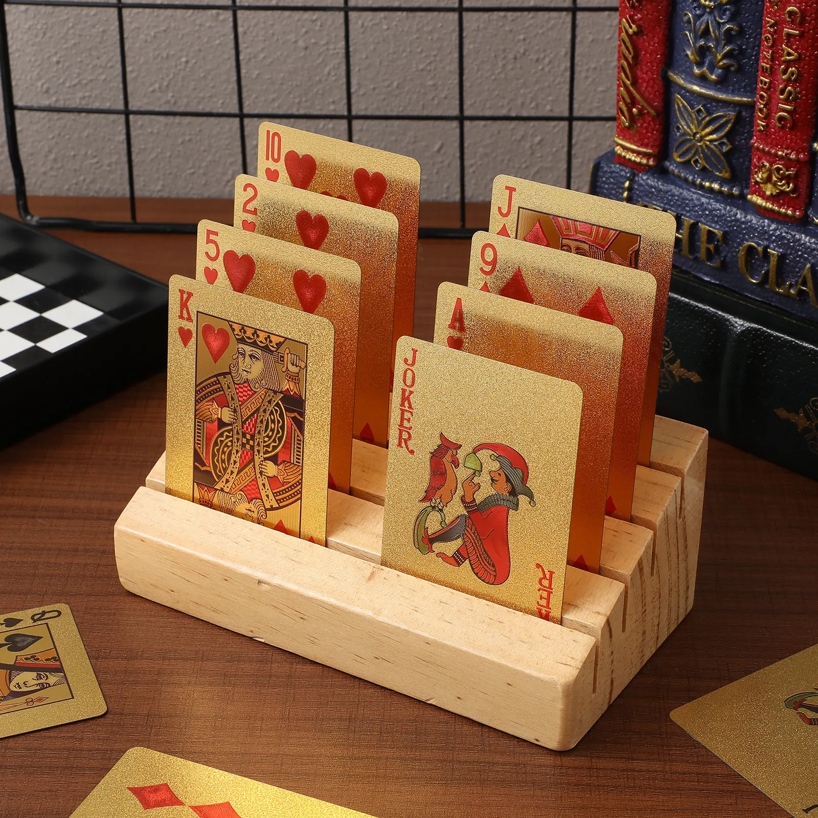 Wooden Playing Card Holder Sloped Slotted Organizer Stand Game Deck Display Rack with Nonslip Pads Playing Card Stand
Wooden Playing Card Holder Sloped Slotted Organizer Stand Game Deck Display Rack with Nonslip Pads Playing Card Stand