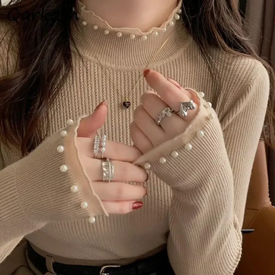 Sweaters Women Lace Pearl Stitching Basic Knitting Autumn Pullovers Mock Neck Warmth Long Sleeve Korean Trendy Elegant Daily
Sweaters Women Lace Pearl Stitching Basic Knitting Autumn Pullovers Mock Neck Warmth Long Sleeve Korean Trendy Elegant Daily