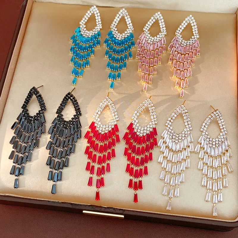 Multi-Color Rhinestone Long Tassel Drop Earrings Full Crystal Wedding Party Jewelry
Multi-Color Rhinestone Long Tassel Drop Earrings Full Crystal Wedding Party Jewelry