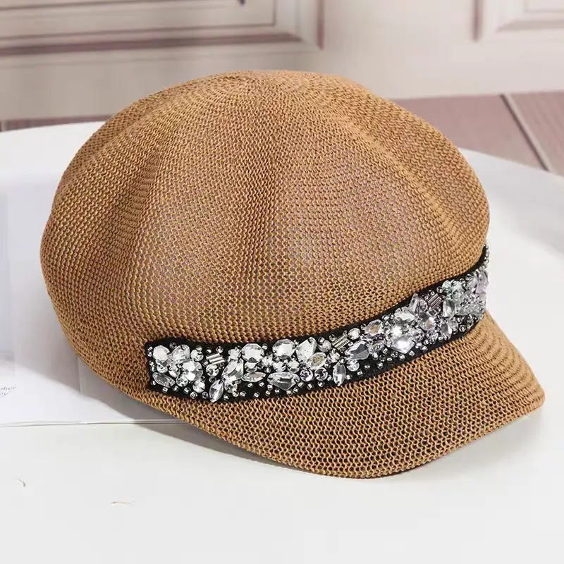 Весенне-летний сетчатый ажурный женский берет, дышащая кепка Gorra Femme Chapeaux, роскошная восьмиугольная шляпа от солнца со стразами на английском языке
Весенне-летний сетчатый ажурный женский берет, дышащая кепка Gorra Femme Chapeaux, роскошная восьмиугольная шляпа от солнца со стразами на английском языке