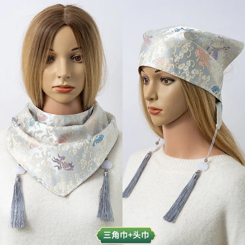 Chinese-inspired fashion piece: Song brocade silk triangular scarf neck warmer with white jade tassels – premium headwear
Chinese-inspired fashion piece: Song brocade silk triangular scarf neck warmer with white jade tassels – premium headwear