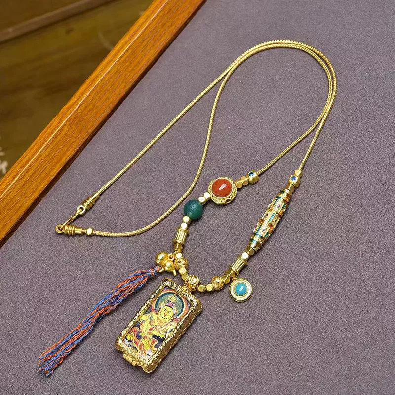Tibetan Style Necklace Double-Sided Small Thangka Yellow Jambhala Zakiram Green Tara Sweater Chain
Tibetan Style Necklace Double-Sided Small Thangka Yellow Jambhala Zakiram Green Tara Sweater Chain