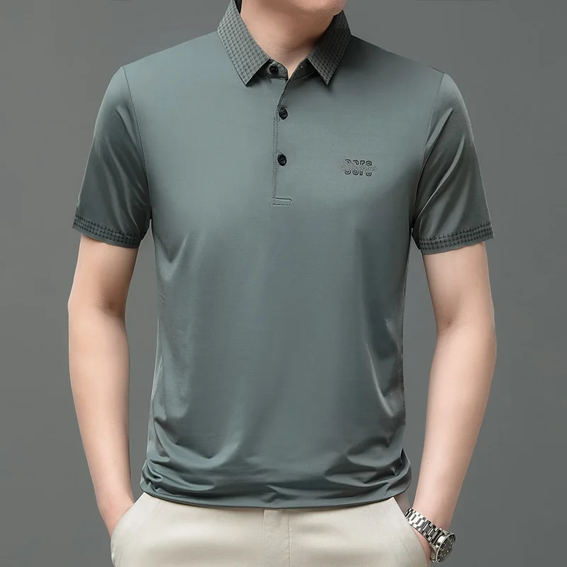 Summer Business Men's Short-Sleeved T-shirt Trendy Men Casual T-shirt Polo Shirt Pure Color Ice Silk Live Broadcast Hot
Summer Business Men's Short-Sleeved T-shirt Trendy Men Casual T-shirt Polo Shirt Pure Color Ice Silk Live Broadcast Hot