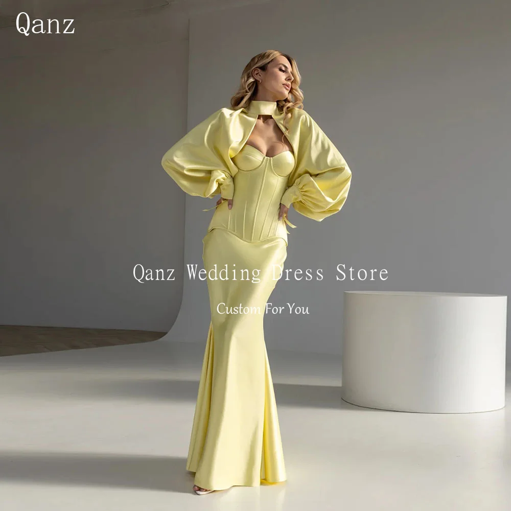 Qanz Modern Satin Prom Dress Yellow Mermaid Lantern Sleeves Wedding Guest Dresses Backless 3 Pieces Evening Gowns Customized
Qanz Modern Satin Prom Dress Yellow Mermaid Lantern Sleeves Wedding Guest Dresses Backless 3 Pieces Evening Gowns Customized
