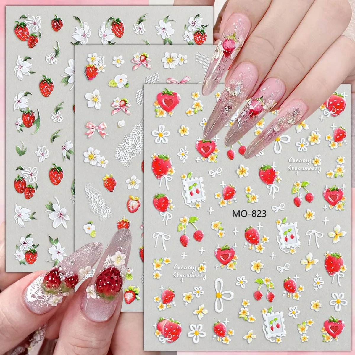 3/6/12 Sheets Strawberry Nail Stickers 5D Embossed Floral Fruit Nail Art Decals Cute Red White Daisy DIY Manicure
3/6/12 Sheets Strawberry Nail Stickers 5D Embossed Floral Fruit Nail Art Decals Cute Red White Daisy DIY Manicure