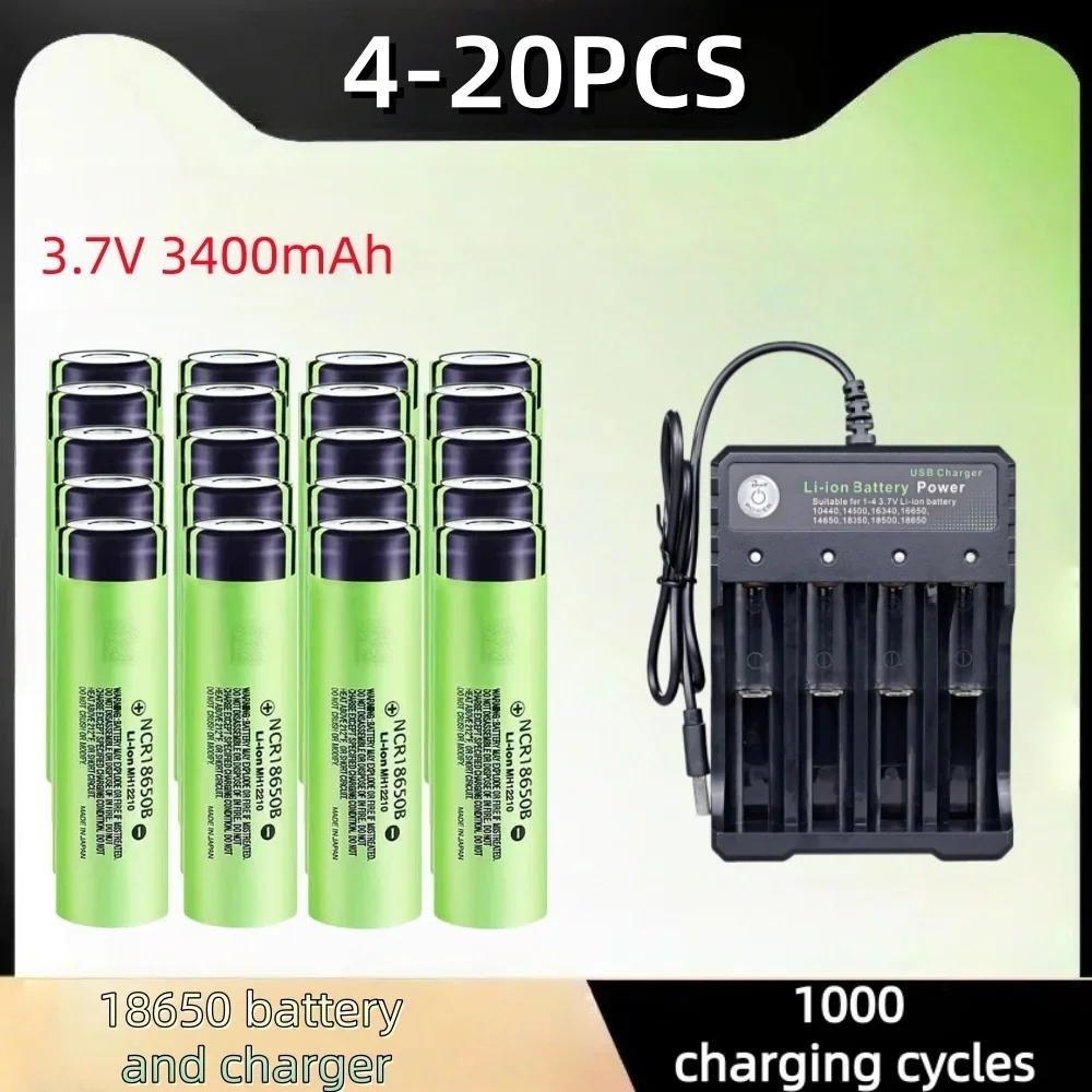 4-20PCS Rechargeable lithium battery 18650 Battery 3.7V 3400mAh 34B pour lamp de poche chargeur USB original new NCR18650B
4-20PCS Rechargeable lithium battery 18650 Battery 3.7V 3400mAh 34B pour lamp de poche chargeur USB original new NCR18650B