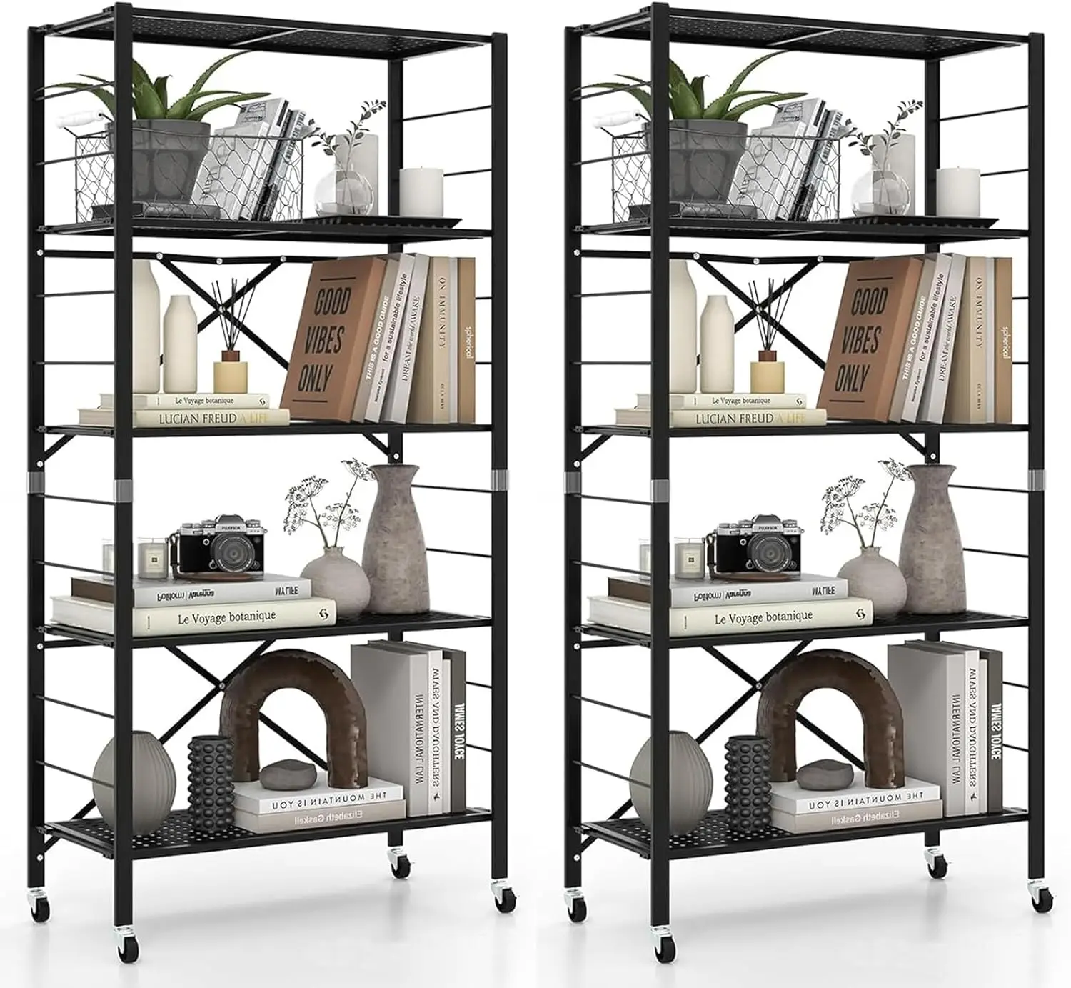 5-Tier Folding Storage Shelves with Wheels, 60” Tall Adjustable Metal Shelving Unit, Collap ble Organizer Rack, Freest
5-Tier Folding Storage Shelves with Wheels, 60” Tall Adjustable Metal Shelving Unit, Collap ble Organizer Rack, Freest