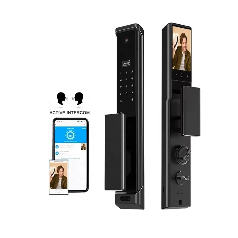 Real Time Intercom Smart Tuya Door Lock Code RFID IC Card Biometric Fingerprint 3D Face Recognition Smart Door Lock With Camera