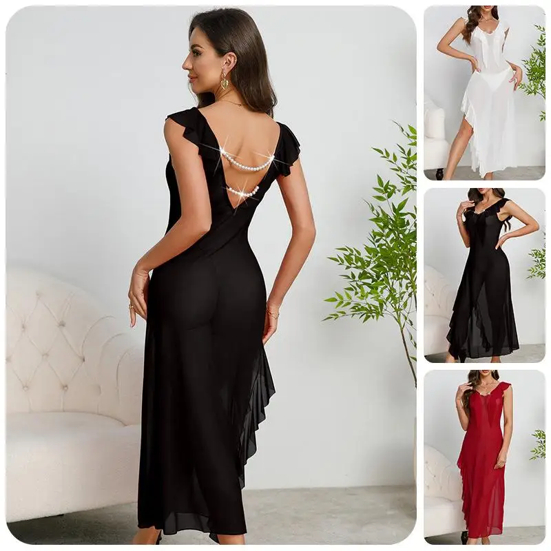 Ladies Deep Neck Thick Shoulder Strap Lace Dress Long Sleeveless Autumn Fashion Home Wear Comfortable Sleep Dress
Ladies Deep Neck Thick Shoulder Strap Lace Dress Long Sleeveless Autumn Fashion Home Wear Comfortable Sleep Dress